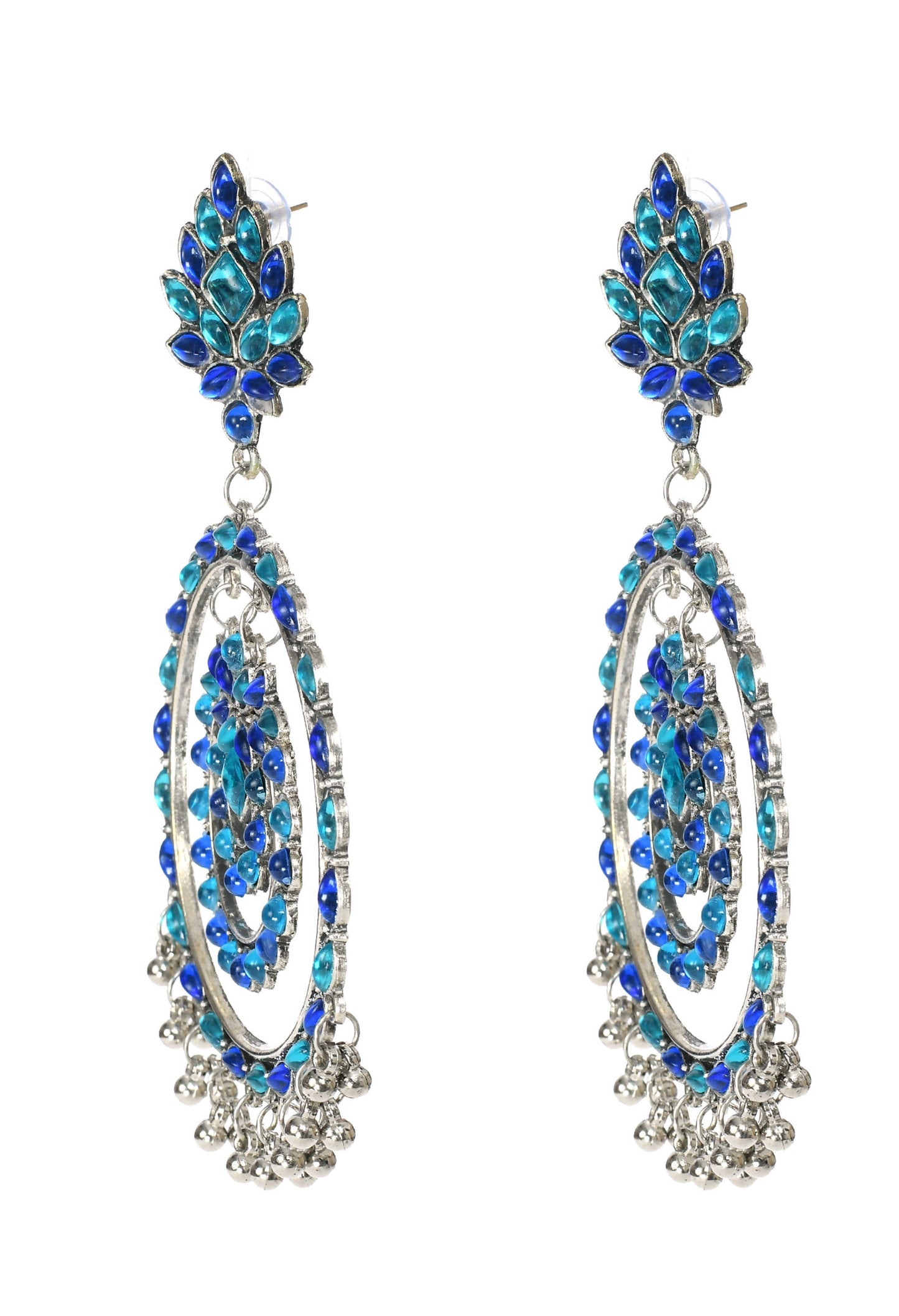 Mominos Fashion Johar Kamal Women's Blue Kundan Circles Earrings - Swadesiicart