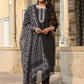 Juniper Women's Black Silk Solid Embroidered Kurta Set | Swadesiicart