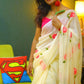 Exclusive Collection Beautiful Off White Pure Cotton Hand Print Handloom Saree With Running Blouse Piece - Swadesiicart
