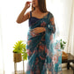 Vamsee Ramya Blue Organza Saree - Swadesiicart