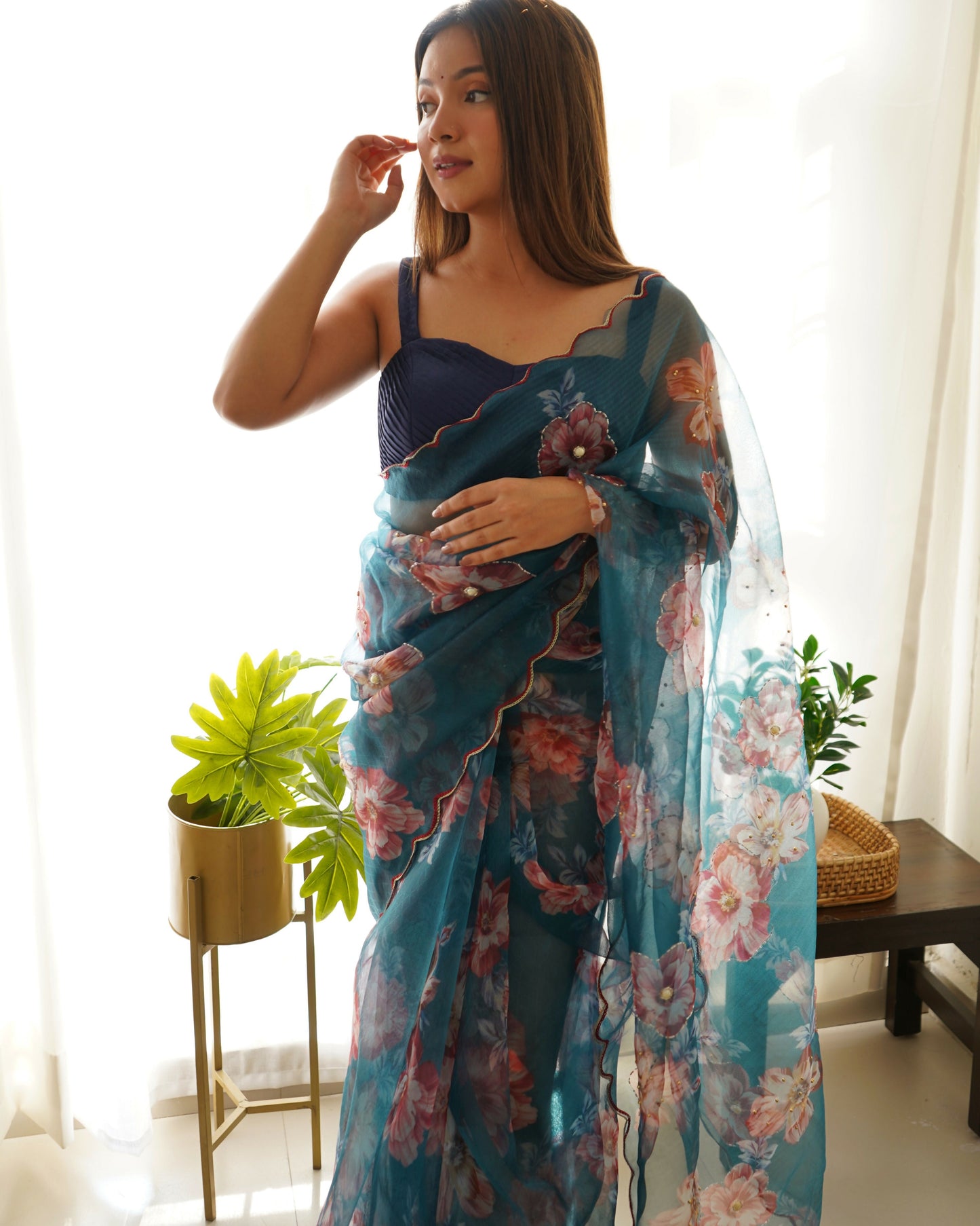Vamsee Ramya Blue Organza Saree - Swadesiicart