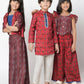 Lil Drama Ethnic Twist Girls Red Print Box Pleat Pant With Top Co-Ordinate Set - Swadesiicart