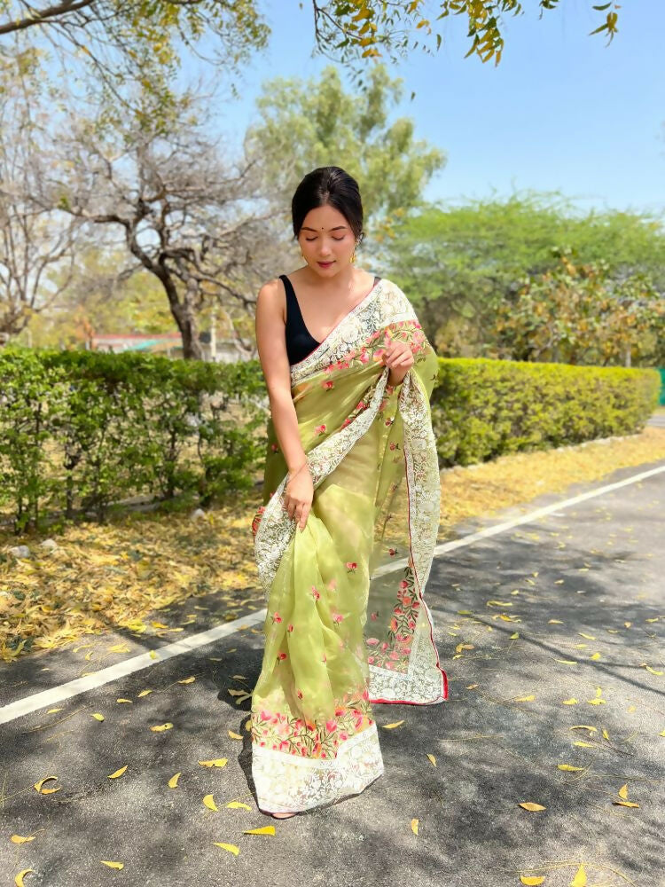Vamsee Riddhi-Siddhi -1 Green Organza Saree - Swadesiicart