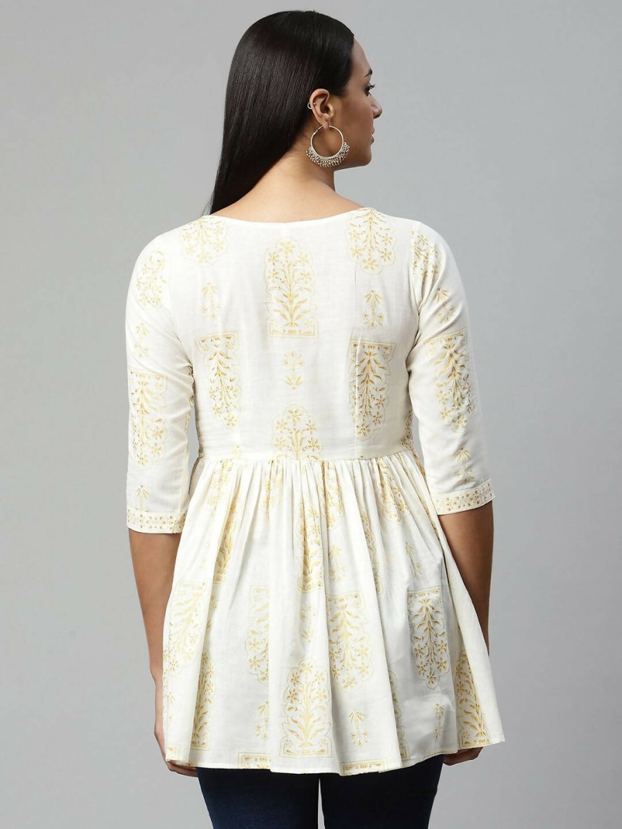 Ahalyaa Women Off White Beautiful Pure Cotton Printed Tunic | Swadesiicart