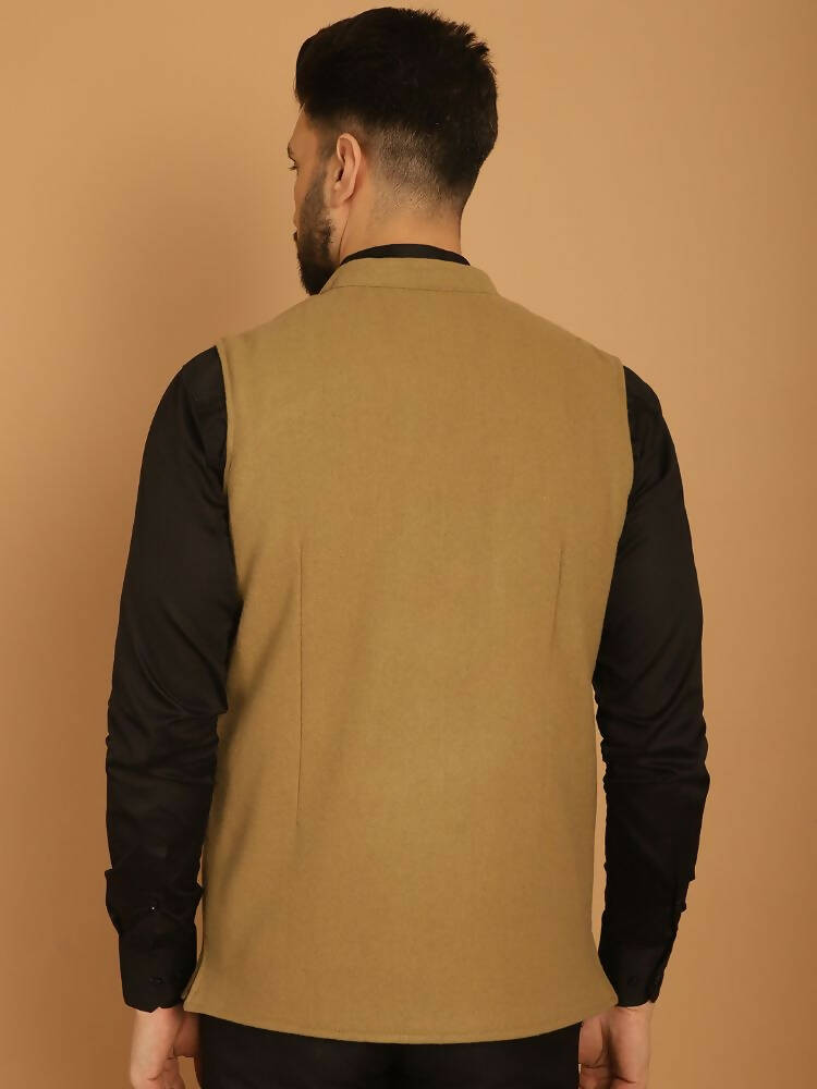 Even Apparels Pure Wool Nehru Jacket - Beige | Swadesiicart