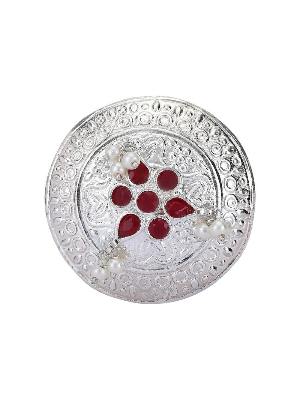 Joban Fashion Women Red Stone Silver Tone Ring | Swadesiicart