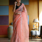 Vamsee Manbhari Peach Organza Saree - Swadesiicart