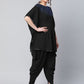 Ahalyaa Women Black Crepe Glitter Printed Kurta with Dhoti Pants | Swadesiicart