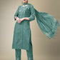 Jyoti Fashion Women's Teal Cotton Blend Embroidery & Fancy Lace work Kurta with Trouser & Dupatta | Swadesiicart