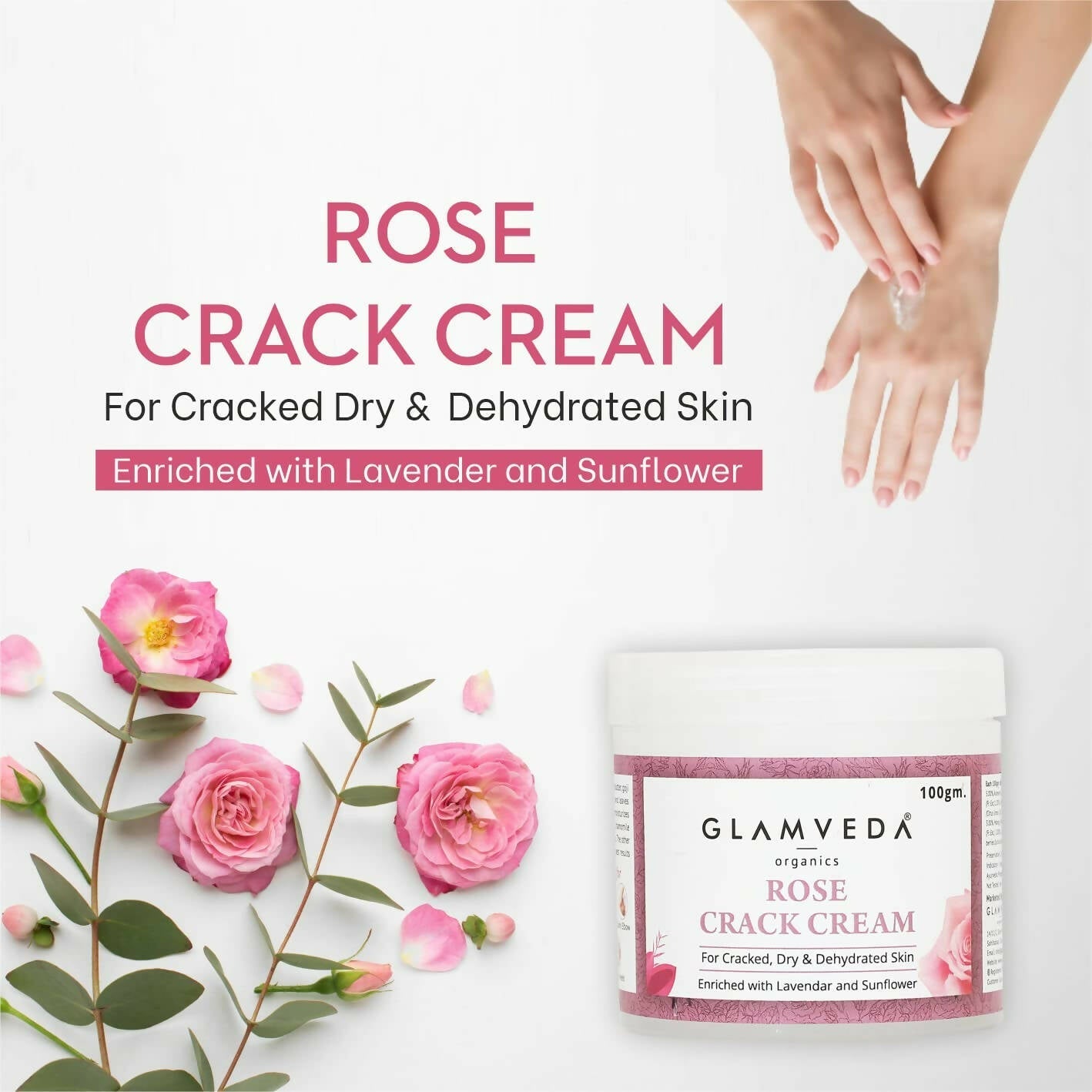 Glamveda Rose Hand & Foot Crack Cream - Swadesiicart