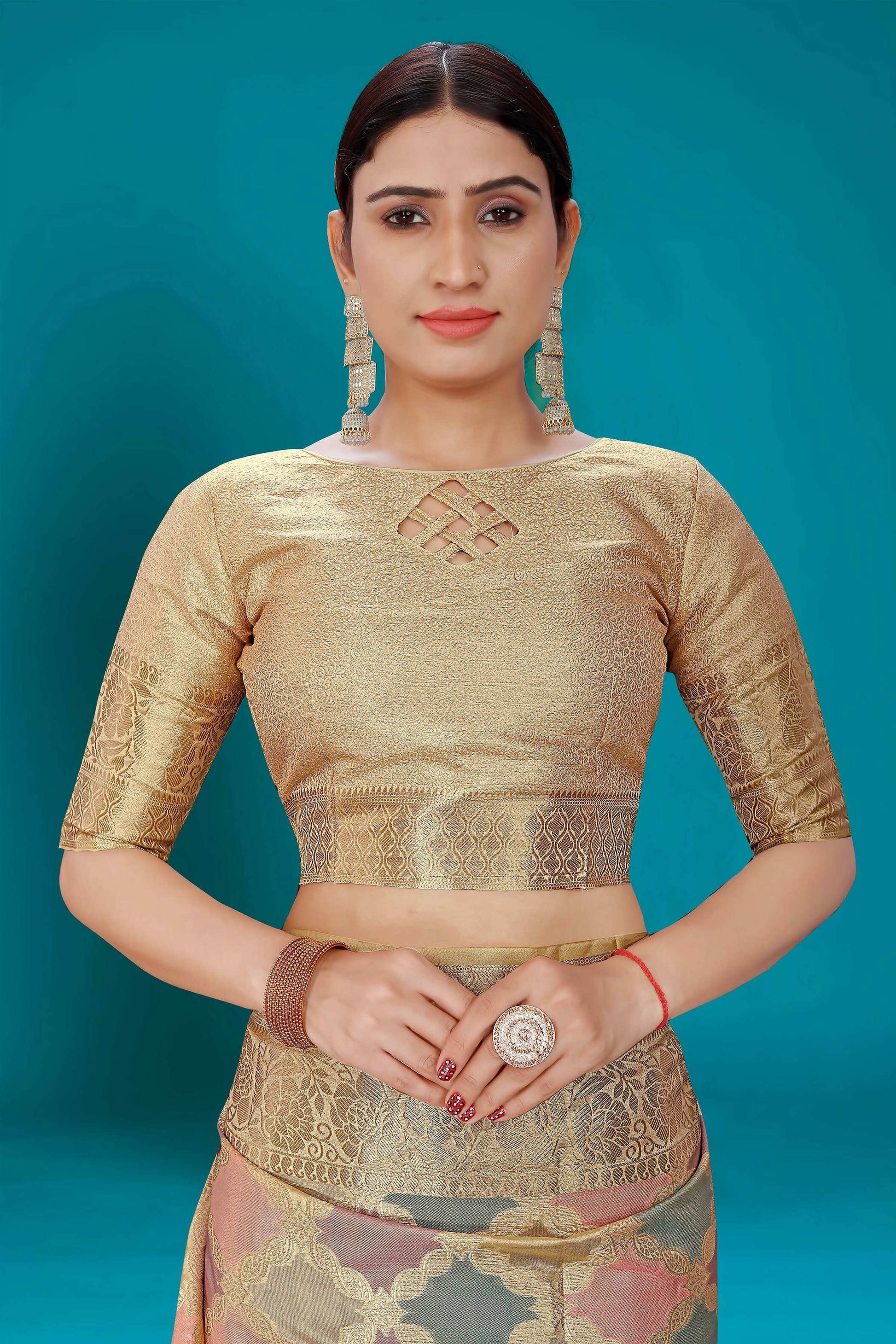 Beige Soft Organza Woven Design Saree with Unstitched Blouse Piece - Zaara