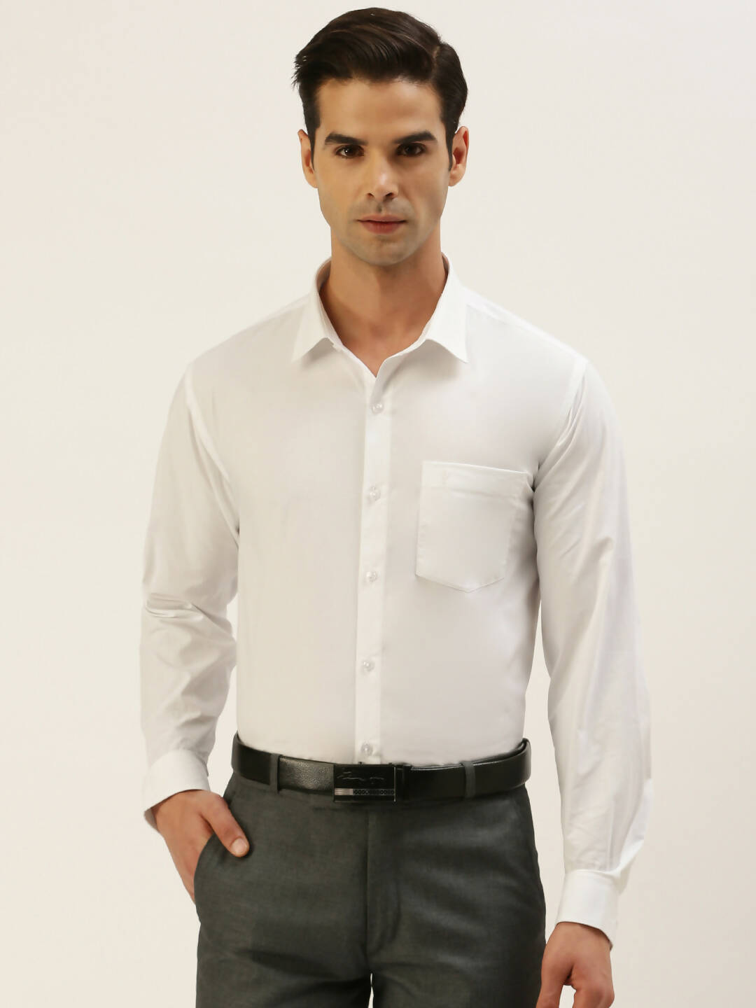 Ramraj Cotton Mens Full Sleeve Formal 100 % Cotton White Shirt | Swadesiicart