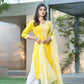 BulBul Pooja Yellow Rayon Kurta Set with Dupatta - Swadesiicart