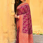 Joban Fashion Hot Pink Crepe Chiffon Pure Handloom Banarasi Silk Saree | Swadesiicart