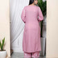 Miravan Women's Chikankari Embroidery Pink Straight Kurta & Palazzo Set | Swadesiicart