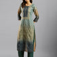 Blue Chinon Digital Printed With Hand Work Kurta - Himanshi - Swadesiicart