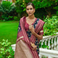 Vishnu Weaves Women's Navy Blue Handloom Raw Silk Zari Woven Saree with Blouse - Swadesiicart