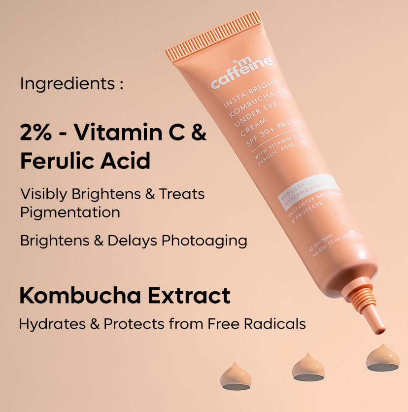 mCaffeine Insta-Bright Kombucha Tea Under Eye Cream SPF 30+ PA++++ - Swadesiicart