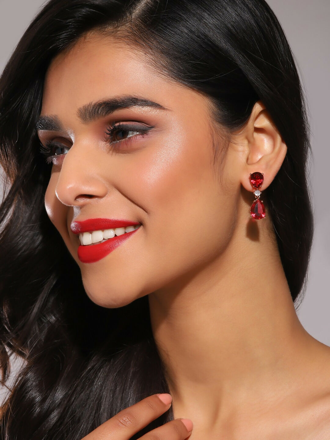Maroon Stone Earrings- Ruby Raang | Swadesiicart