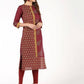 Aniyah Cotton Block Printed Maroon Straight Kurta (AN-141K) - Swadesiicart