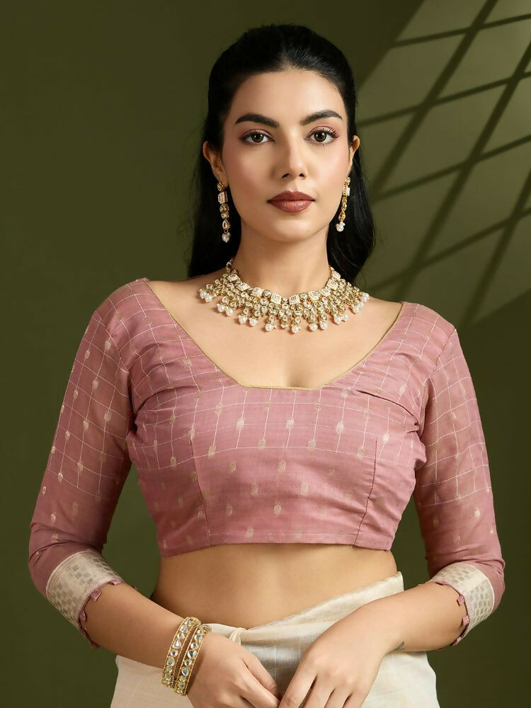 Vishnu Weaves Women's Maroon Muga Cotton Thread Woven Saree with Blouse - Swadesiicart