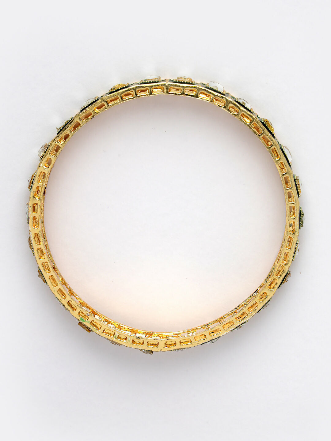 NVR Women's Set Of 4 Gold-Polished Green Kundan-Studded Traditional Bangles - Swadesiicart