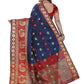 Vamika Banarasi Cotton Silk Navy Blue Weaving Saree | Swadesiicart