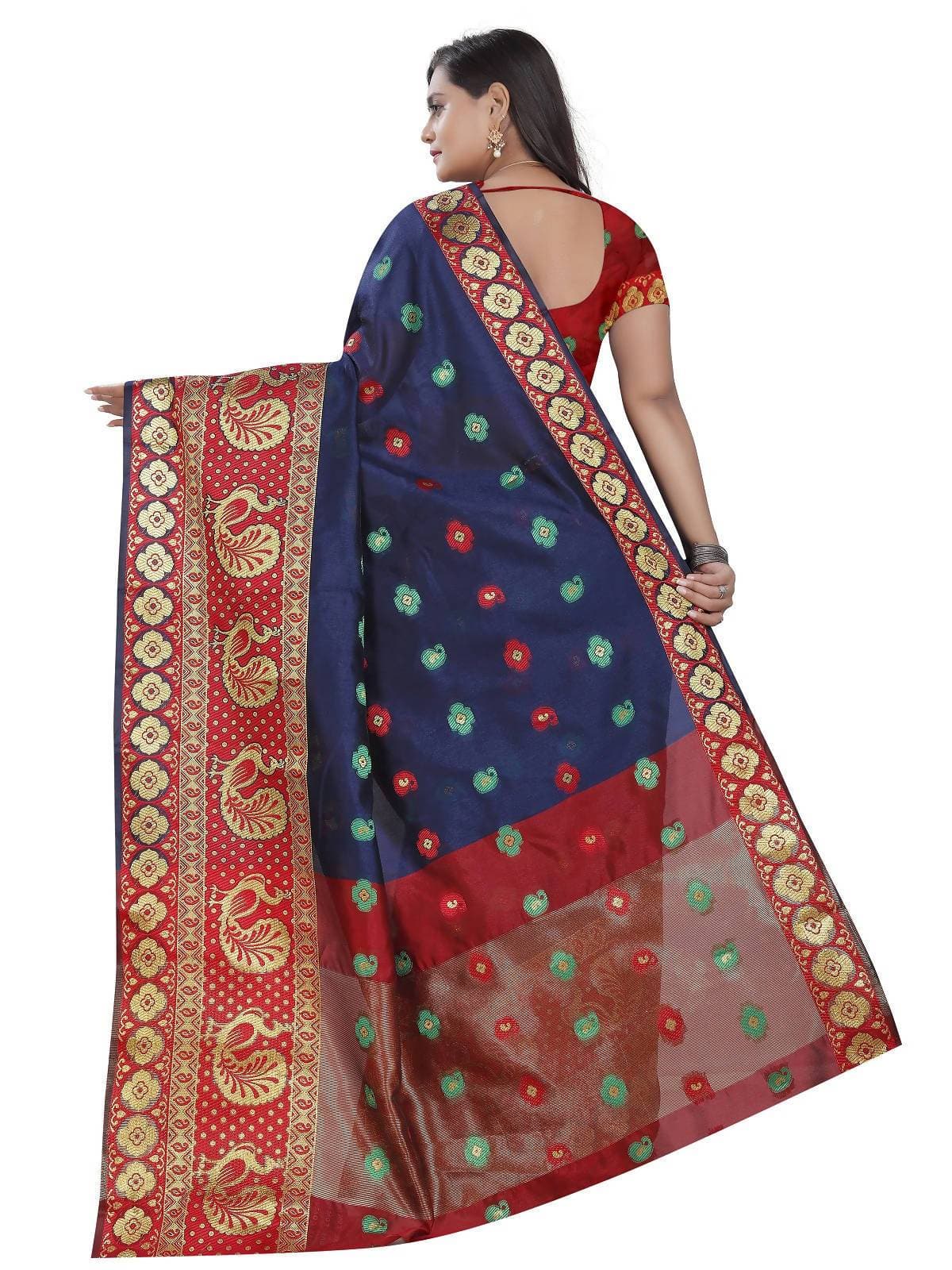 Vamika Banarasi Cotton Silk Navy Blue Weaving Saree | Swadesiicart