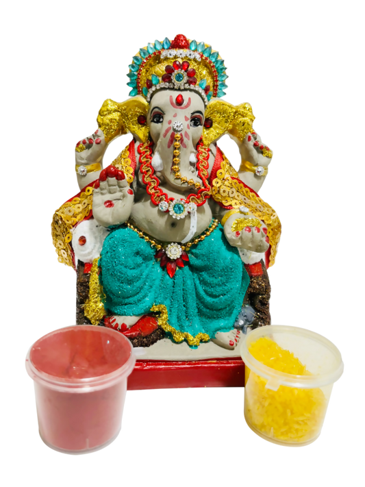 Eco-Friendly Ganesh Idol Small (Non-Toxic Colors) With Kumkum & Akshat | Swadesiicart