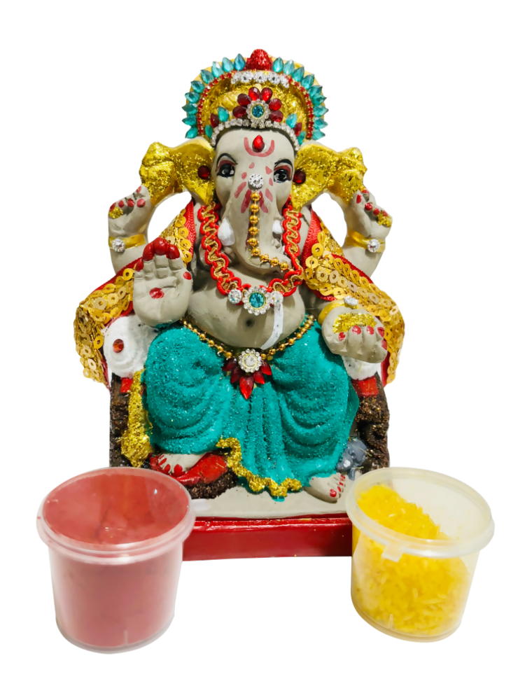 Eco-Friendly Ganesh Idol Small (Non-Toxic Colors) With Kumkum & Akshat - Limited Time Offer | Swadesiicart