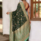 Joban Fashion Emerald Green Crepe Chiffon Pure Handloom Banarasi Silk Saree | Swadesiicart