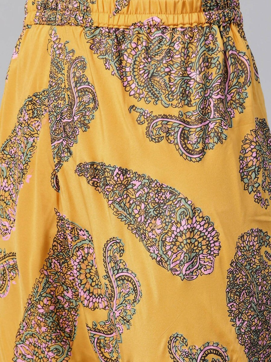 Ahalyaa Women Mustard Crepe Printed Kurta Churidar Set | Swadesiicart