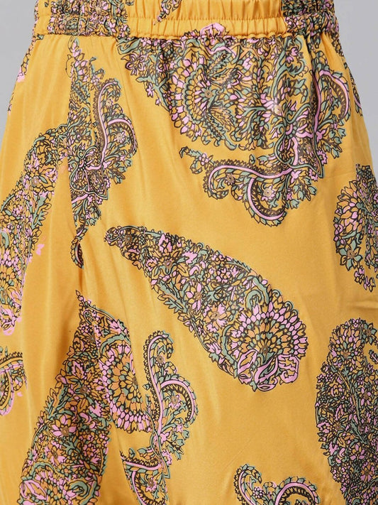 Ahalyaa Women Mustard Crepe Printed Kurta Churidar Set | Swadesiicart