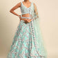 House of Panchhi Turquoise Blue Organza Sequins & Zarkan embroidery Lehenga choli & Dupatta | Swadesiicart