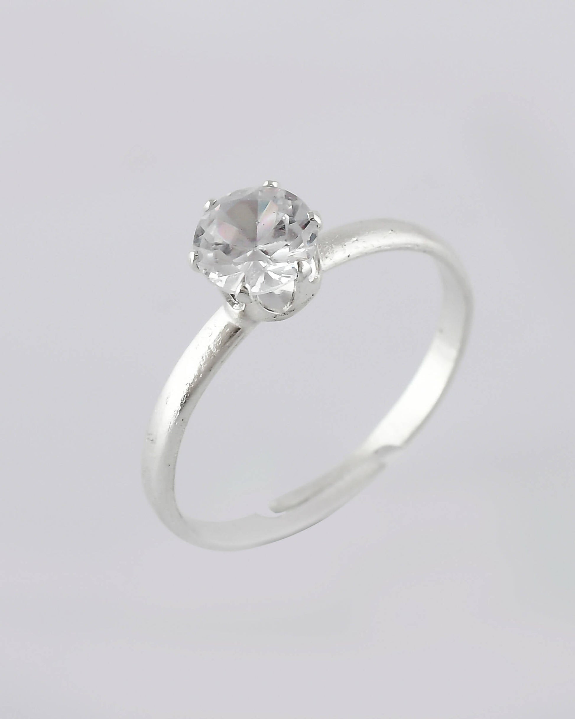 VOJ white CZ-detail Stainless Steel Cubic Zirconia Silver Plated adjustable finger Ring | Swadesiicart