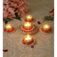Tied Ribbons Set of 5 Orange & Gold-Toned Tealight Candle Holder | Swadesiicart