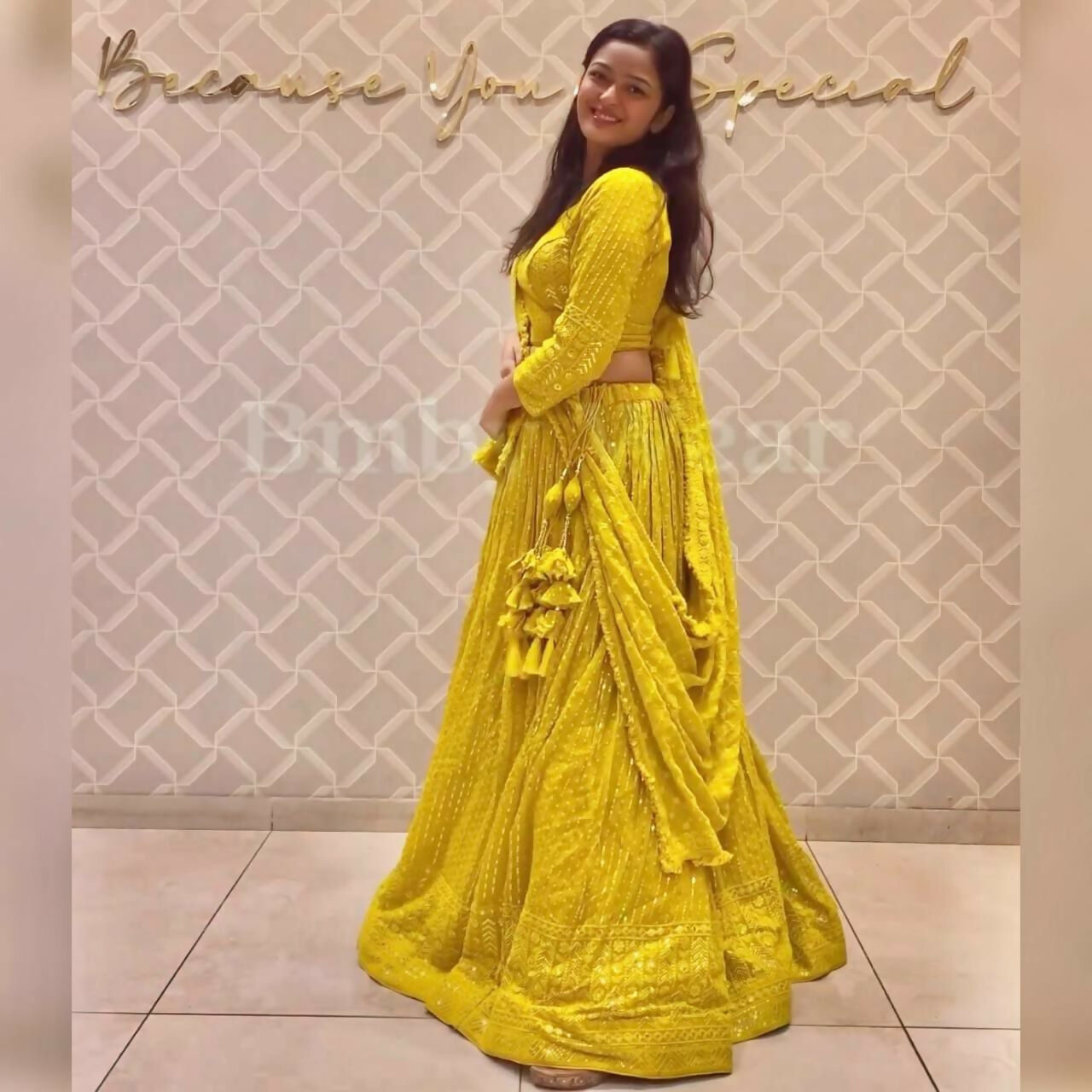 Jyoti Fashion Women's Yellow Faux Georgette 3MM Sequins Embroidered Designer Lehenga Choli Set | Swadesiicart