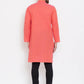 Even Apparels Red Pure Cotton Men's Kurta With Band Collar | Swadesiicart