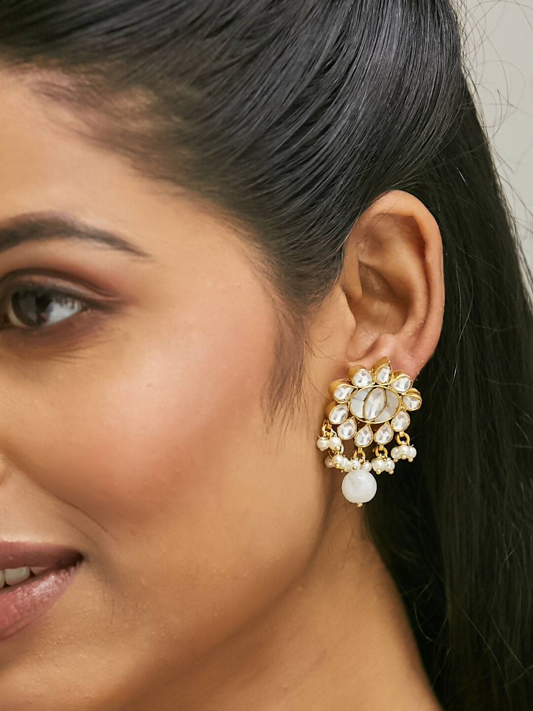 Nuyug 22K Gold-Plated Elegant MOP Studded Ethnic Pearl Drop Stud Earrings | Swadesiicart