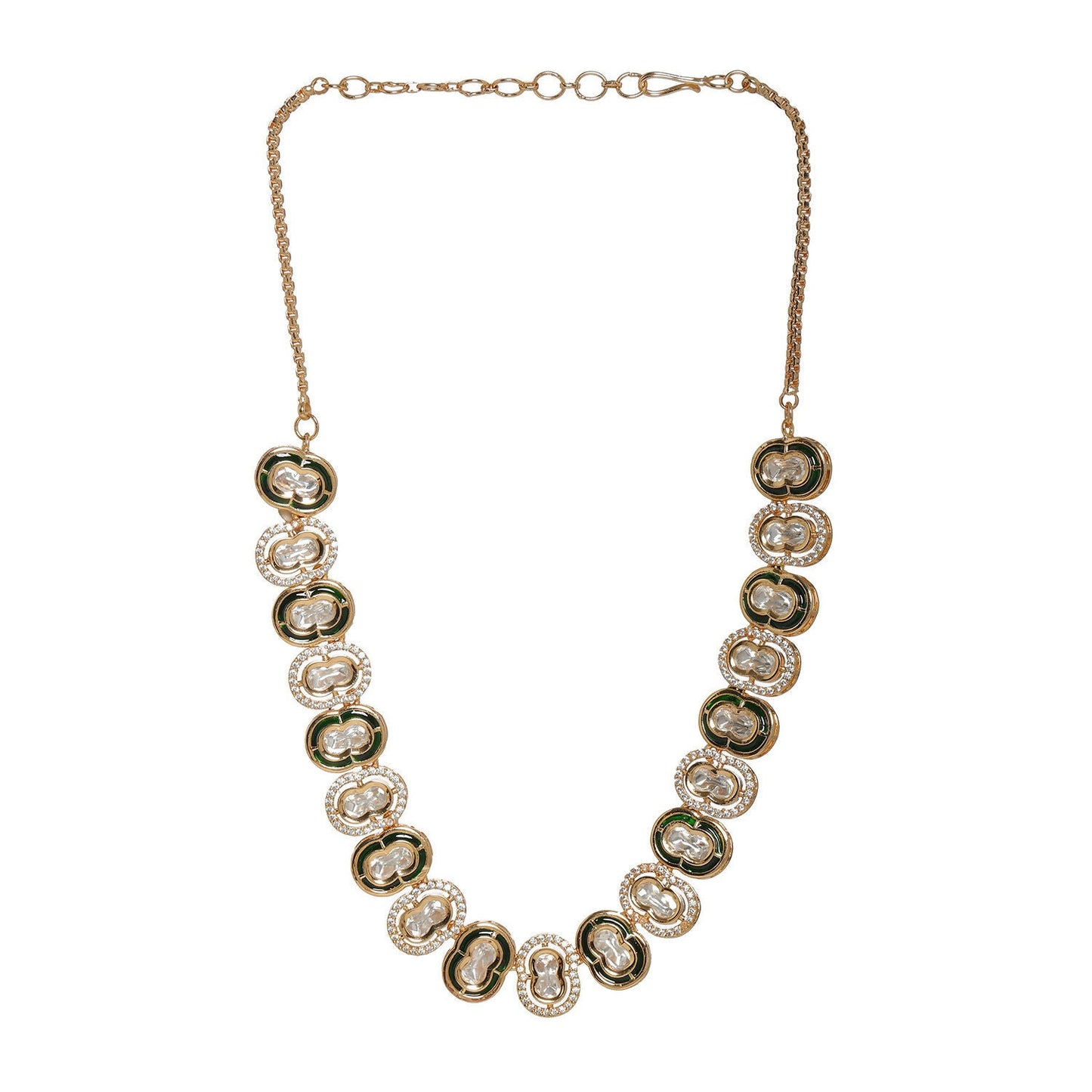 Double Mufli (peanut) Meenakari and Diamond Neckpiece (Gold) - Ruby Raang | Swadesiicart