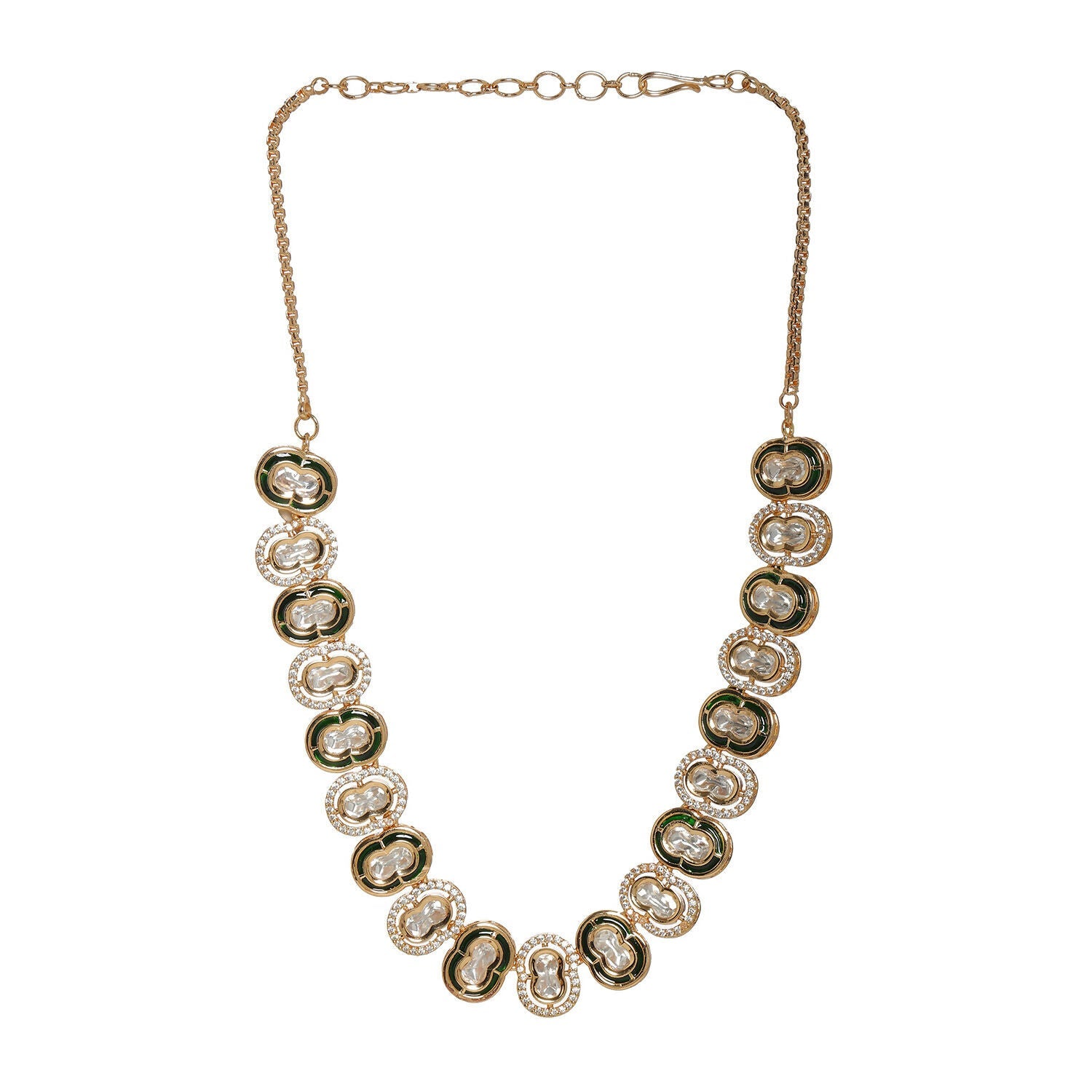 Double Mufli (peanut) Meenakari and Diamond Neckpiece (Gold) - Ruby Raang | Swadesiicart