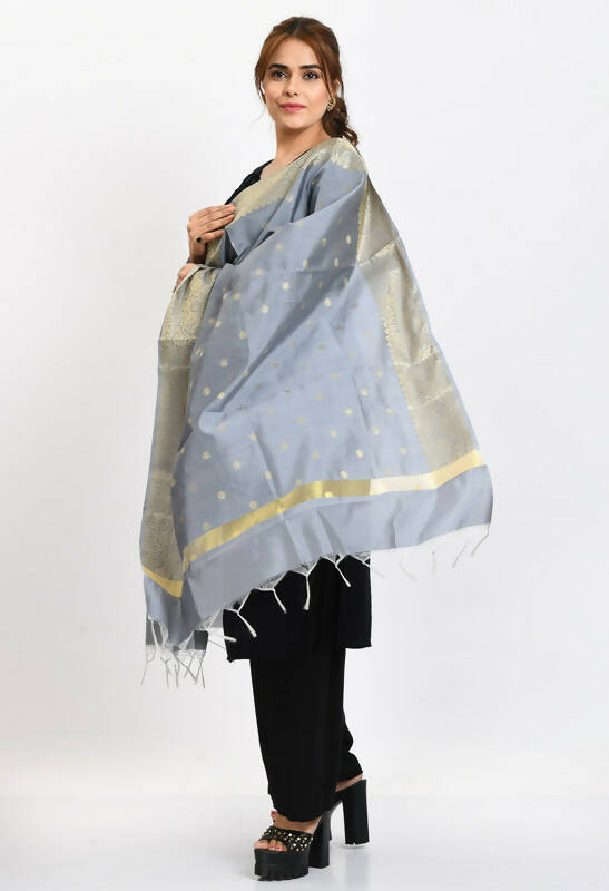 Mominos Fashion Moeza Women's Banarsi Silk Woven Design Grey Dupatta - Swadesiicart