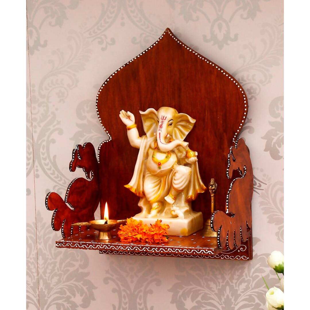 eCraftIndia Brown Textured Wooden Pooja Shelf | Swadesiicart