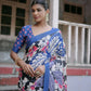 Vishnu Weaves Women's Black Cotton Silk Printed Saree with Blouse - Swadesiicart