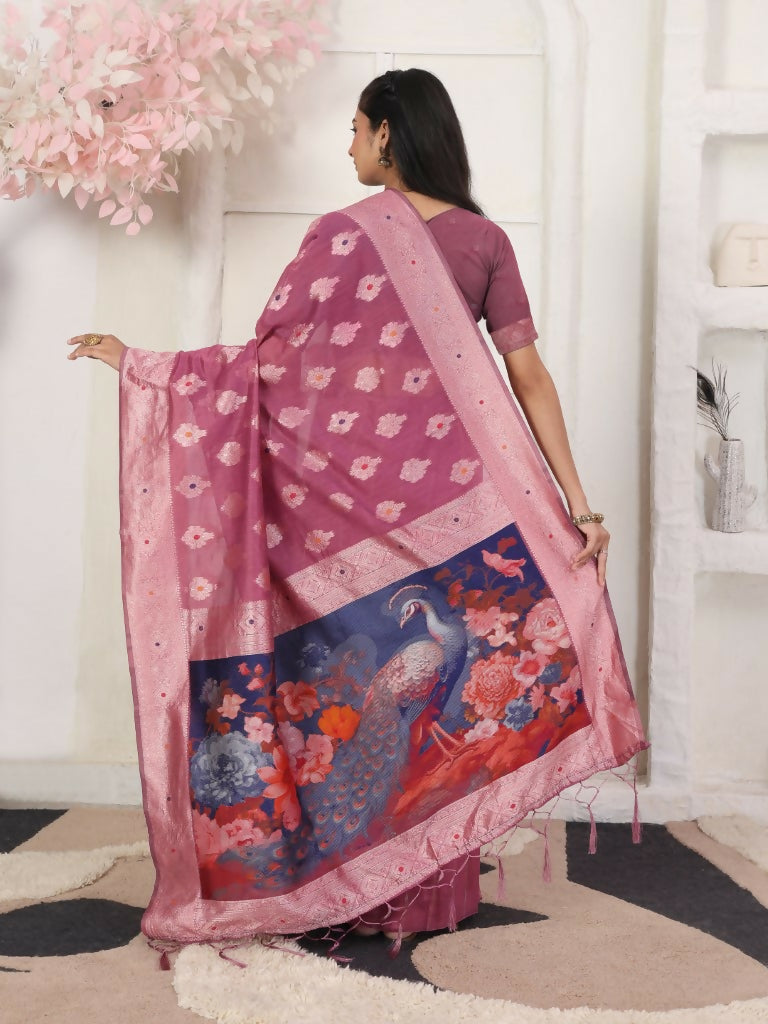 Shree Shyam Fashion Linen Cotton Pink Saree
