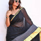 Exclusive Collection Beautiful Pure Cotton Black Woven Handloom Saree With Running Blouse Piece - Swadesiicart