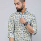 Miravan Men's White & Blue Floral Print Cotton Regular Fit Shirt | Swadesiicart