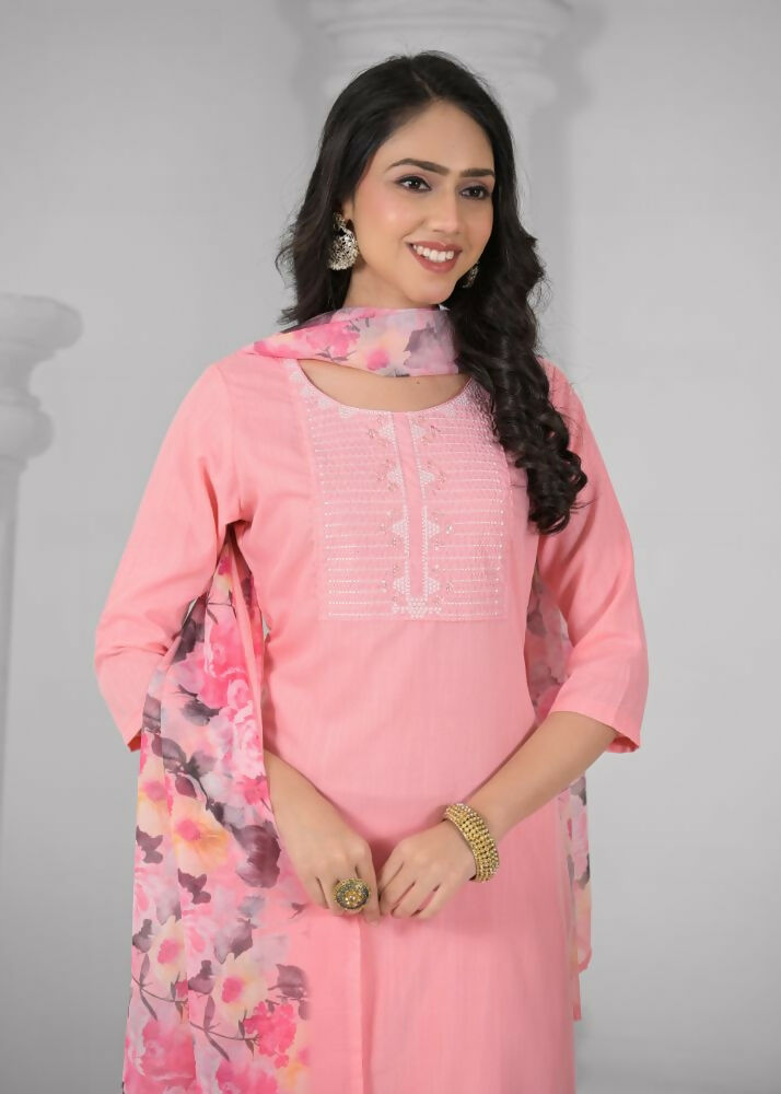 Ethnic Festive Wear Reyon Baby Pink Stitched Suit With Dupatta - Tanisha | Swadesiicart