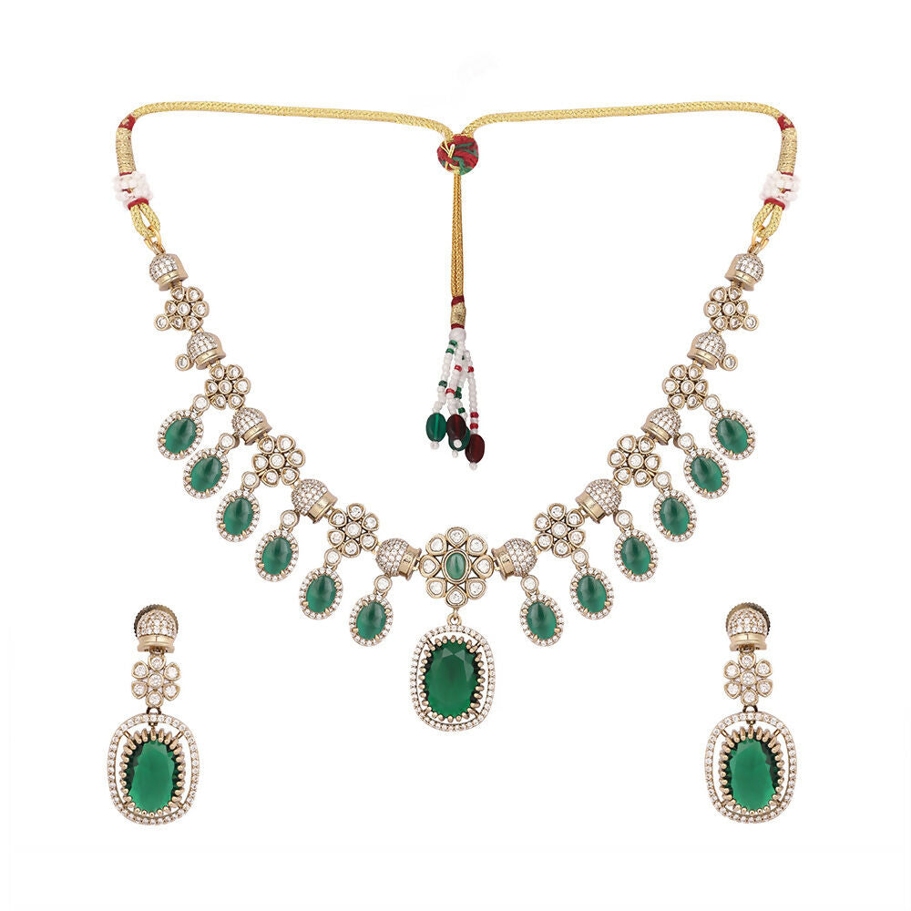 Nuyug 18K Gold Plated Emerald Blossom Necklace Set | Swadesiicart