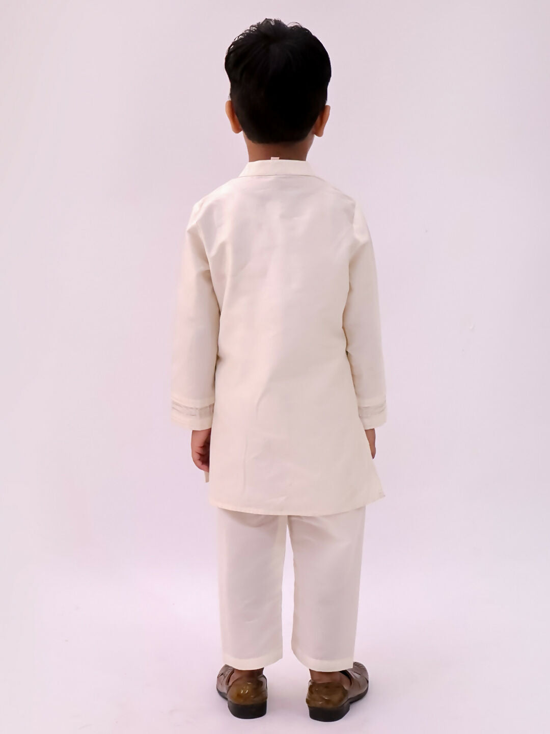 Lil Drama Mishti White Kurta Pyjama and Jacket For Boys | Swadesiicart